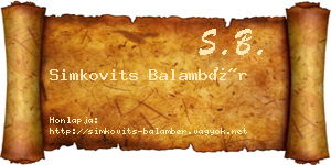 Simkovits Balambér névjegykártya